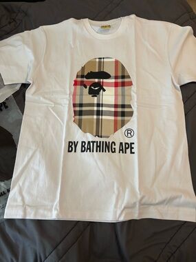 Bape White T-Shirt with Brown and Yellow Ape Head Graphic